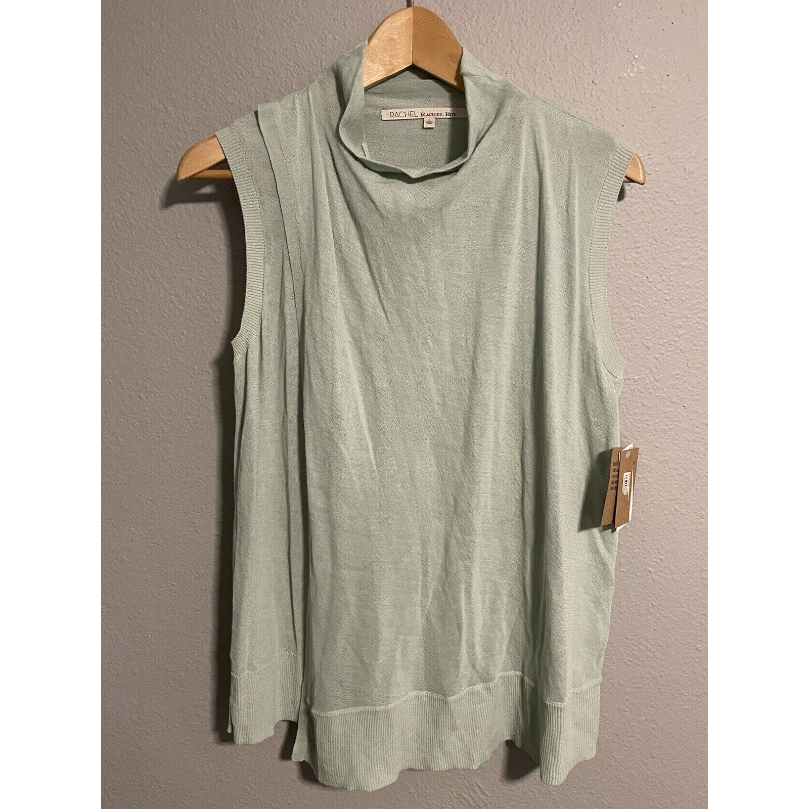 Rachel Roy Womens Top Large Turquoise Sleeveless Lined Semi Sheer Lightweight